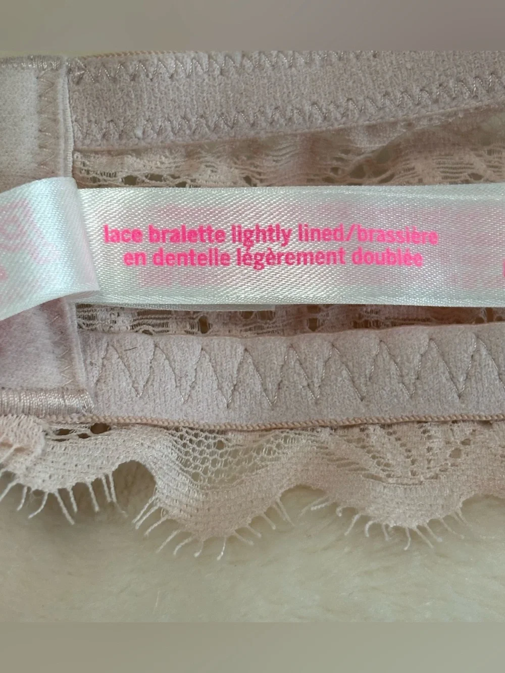 PINK by Victoria's Sectret Blush Pink Lace Bralette Lightly Lined Bra Size M